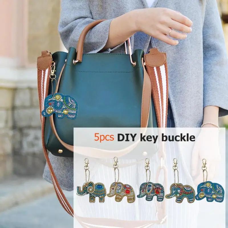 

5pcs DIY Full Special Shaped Diamond Painting Elephant Keyring Keychains Unique Shining Full Drill Special Shaped Rhinestones
