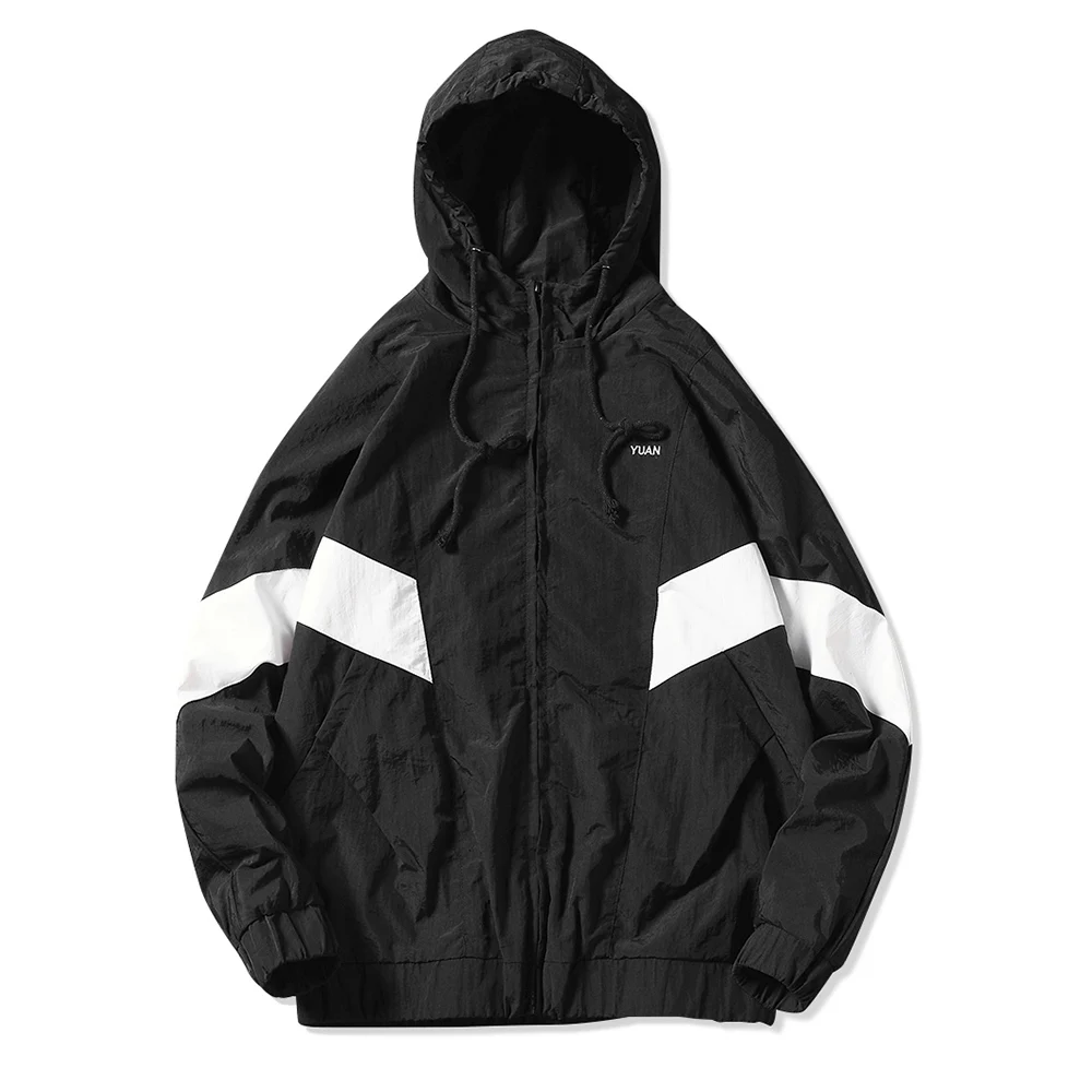

Waterproof Hooded Jacket Men Color Block Full Zipper Side Pocket Long Sleeves Fall Jackets Windbreaker Ultralight Thin Hoodies