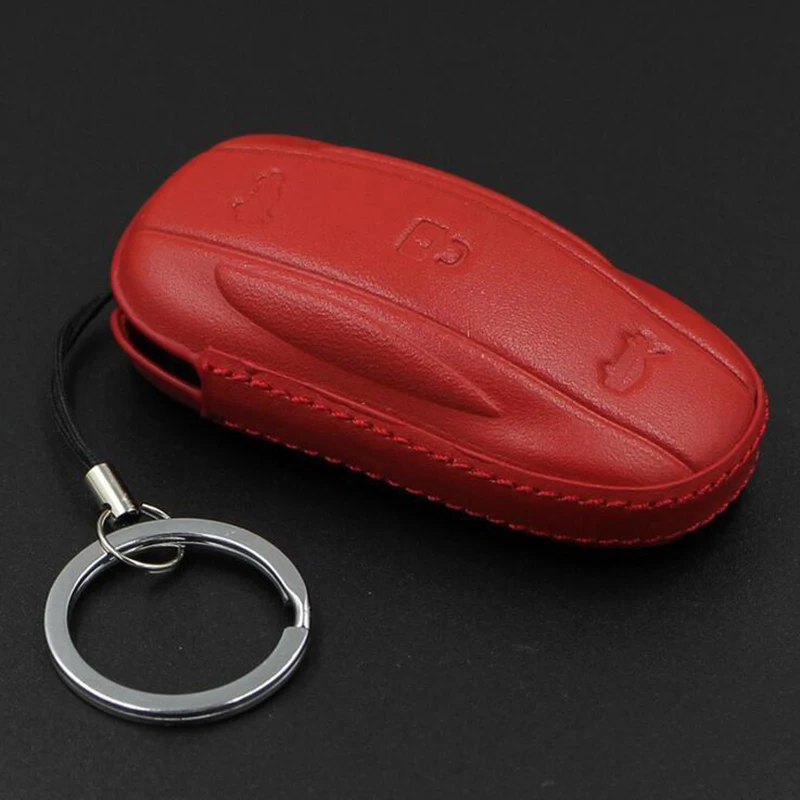 

1pc Brand New And High Quality Leather Car Smart Remote Key Fob Case Holder Cover Fit For Tesla Model X /S