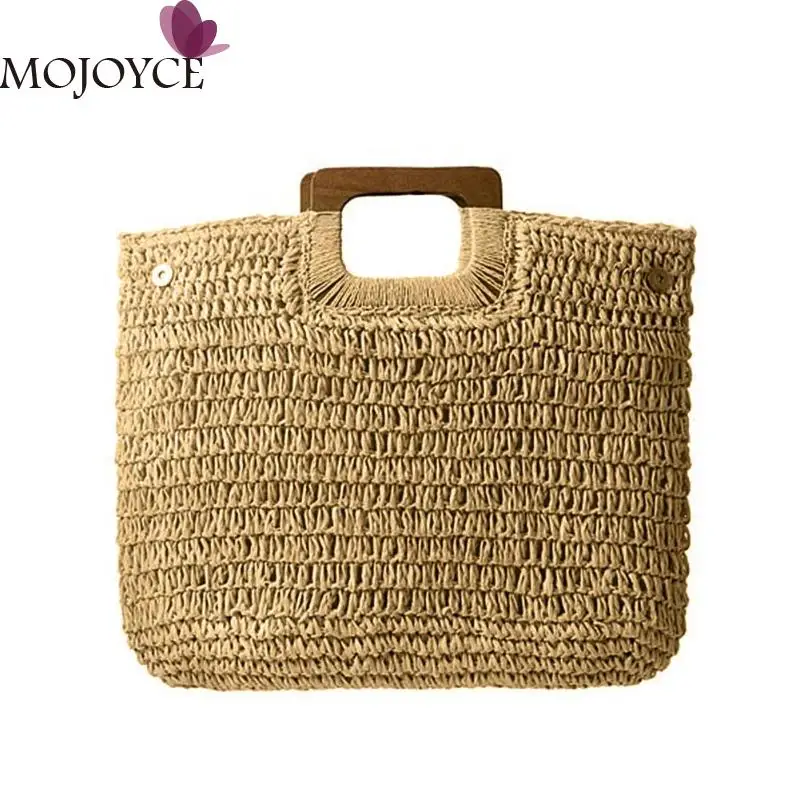 

Ladies Solid Color Straw Vintage Large Capacity Totes Women Big Casual Summer Beach Woven Shoulder Handbags Top-handle Bags