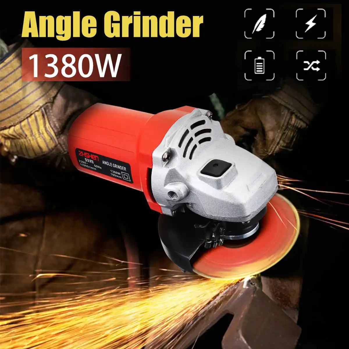 

220V/50Hz 1380W 11000r/min Angle Grinder Electric Angle Grinding Metal Wood Cutting and grinding Machine Power Tool