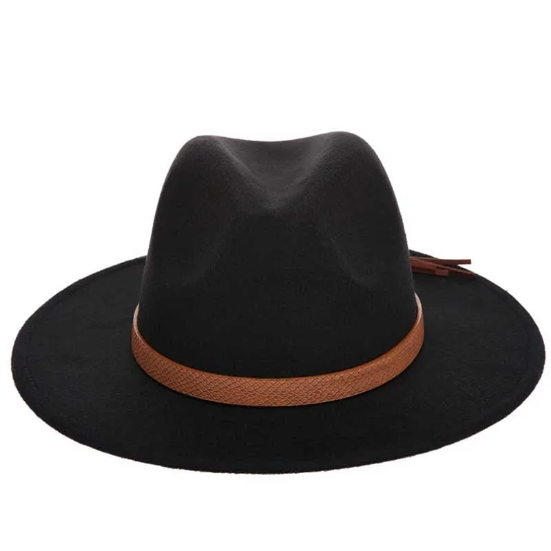 CHENJUAN Hat Autumn Winter Fedora Hat with Womens Wide-Brimmed Metal Strap Felt Men Panama Hat Vintage Caps Chapeau Femme 