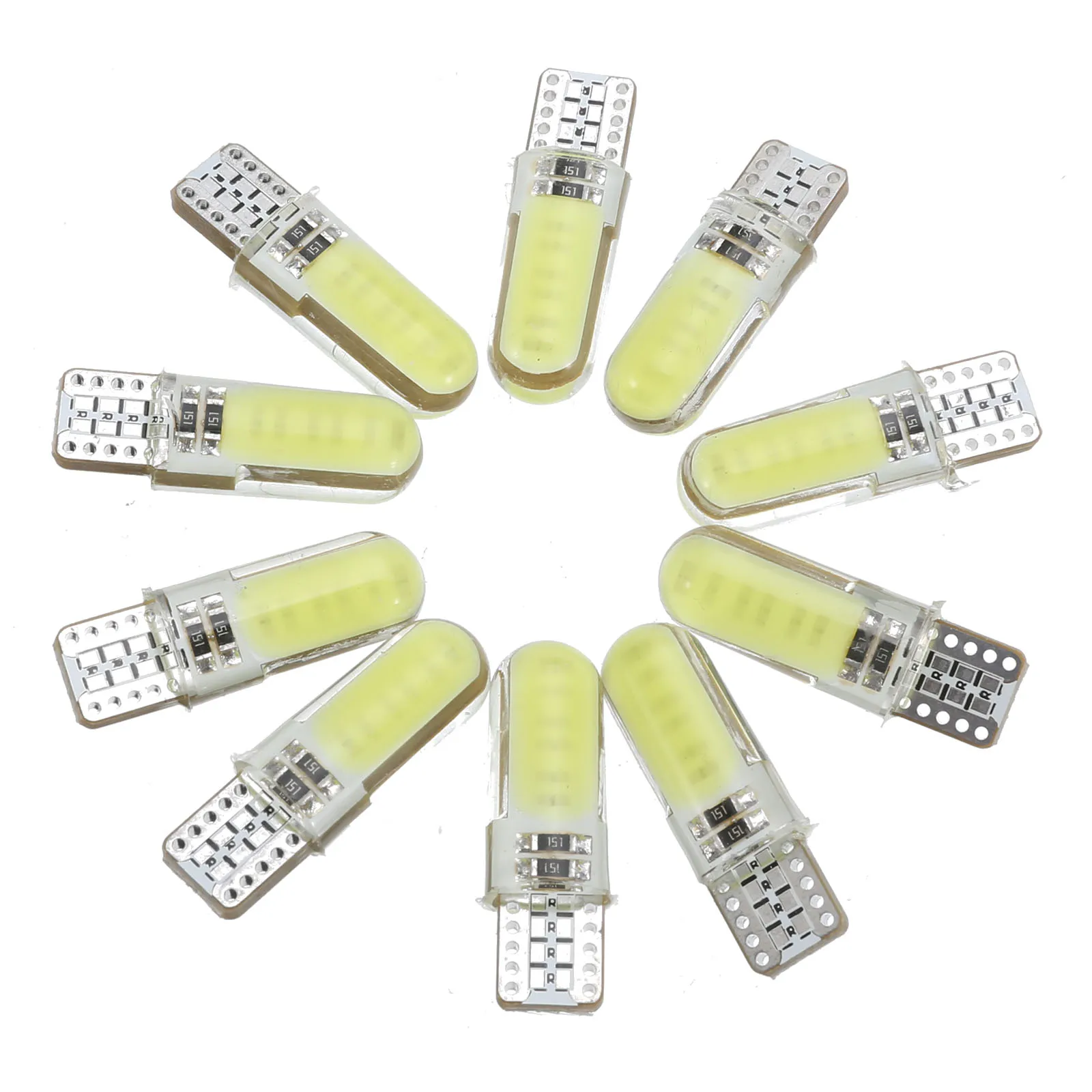 

10pcs T10 LED Ligth W5W COB LED 6W 6000K Auto Car Width Interior Wedge Dome Light Bulb White For Cars Boats