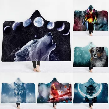 

Wolf Hoodie Blanket Thickening Velvet Plush Thin Quilt Sofa/bed/plane Travel Bedding Throw Blanket In Cap Warm Harr Bitt