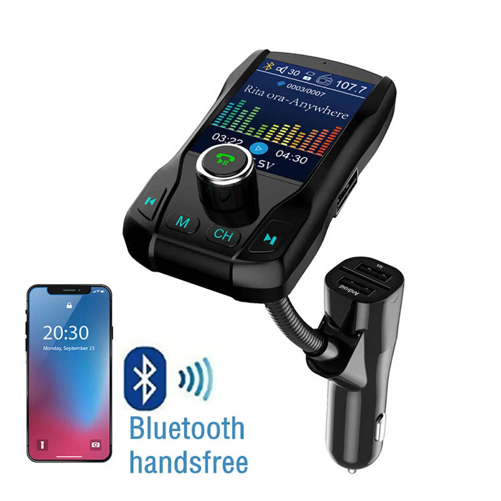 

1.8 Inch Color Screen Bluetooth FM Transmitter Modulator Hands-free Car Kit USB TF Card Aux Player with Dual USB Charger