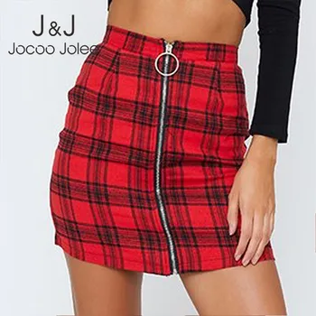 

Jocoo Jolee Womens Sexy Party Plaid Skirts Zipper Slim High Waist A-line Skirts Female Casual Mini Skirt Womens Short Bottom