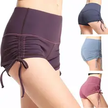 Ходовые шорты йоги бедра Сексуальные Плиссированные шнурок модные, пикантные спорт, фитнес, тренажерный зал тренировочные с высокой талией шорты анти-прозрачный