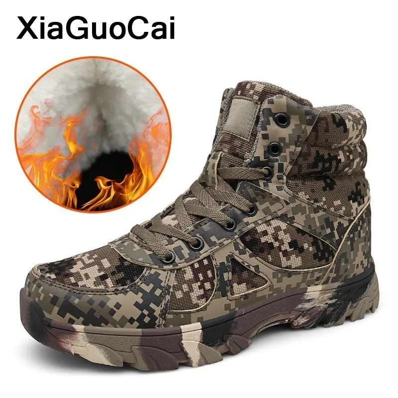 

Winter Warm Men Ankle Desert Boots 2019 Camouflage Tactical Army Military Boots With Fur Lace Up Outdoor Men Shoes Plus Size