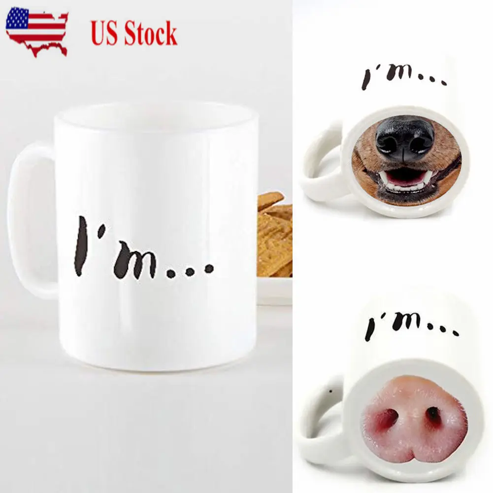 

2019 Newest Hot Novelty Ceramic Piggy Dog Nose Coffee Tea Cup Beverage Water Holder Mug