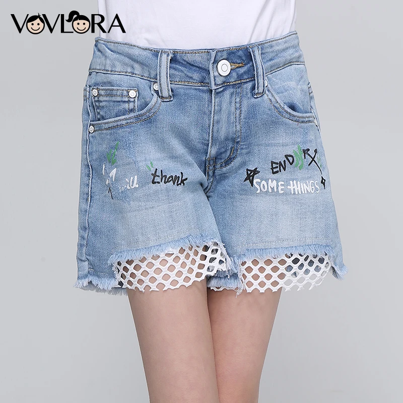 Girls Denim Shorts Mesh Patchwork Solid Kids Summer Short Low Print Letter Children Clothes Casual Size 9 10 11 12 13 14 Years Girls Denim Shorts Mesh Patchwork Solid Kids Summer Short Low Print Letter Children Clothes Casual Size 9 10 11 12 13 14 Years