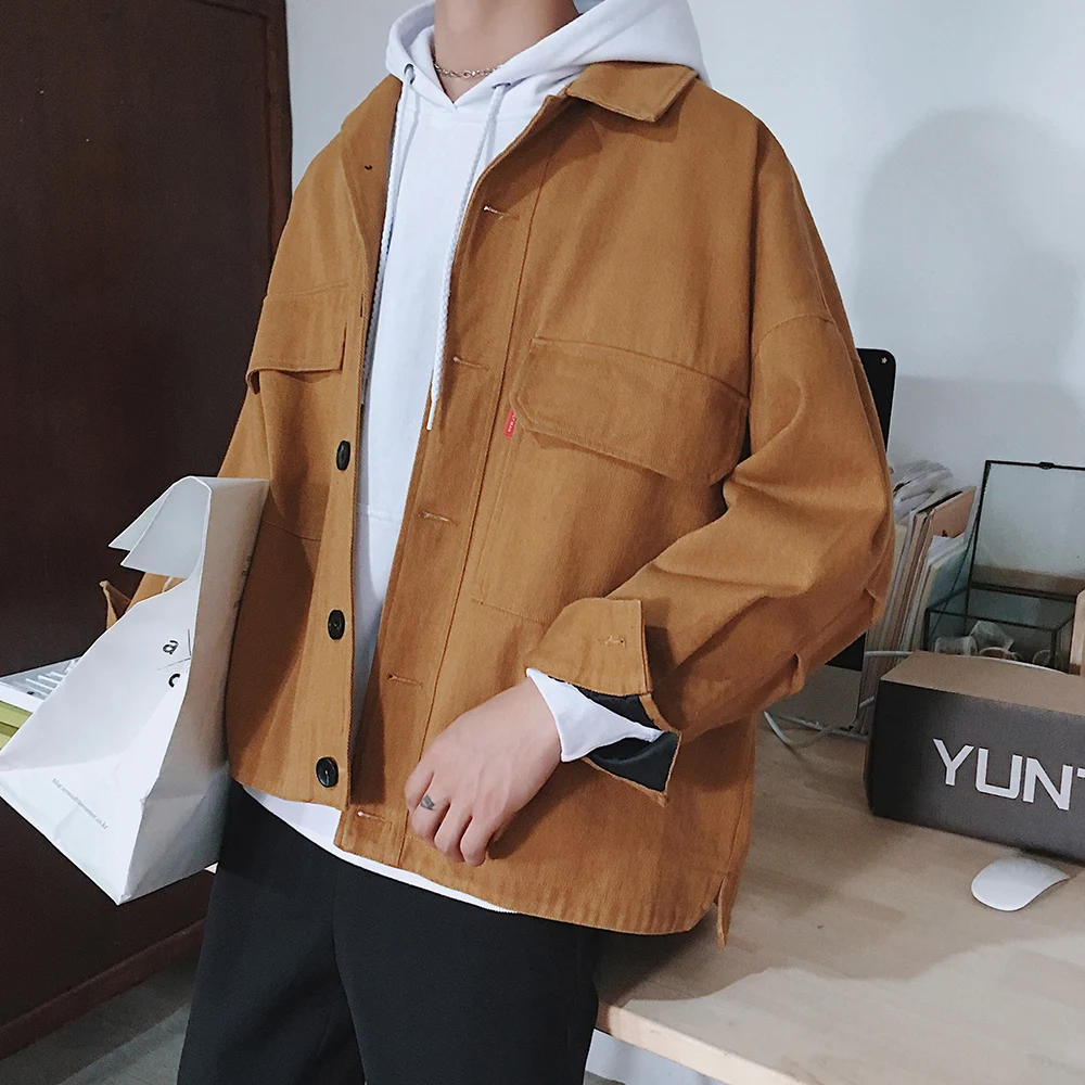 

2019 Spring Korean Version Of The Campus Fashion Trend Couple Men's Long-sleeved Casual Loose Solid Color Tooling Wild Jacket