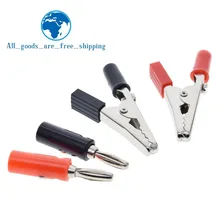 1 компл. Изолированные зажимы типа "крокодил" пластиковая ручка кабель свинца тестирование металлический зажим типа крокодил Захваты 52 мм длина+ 4 мм разъем типа "банан"