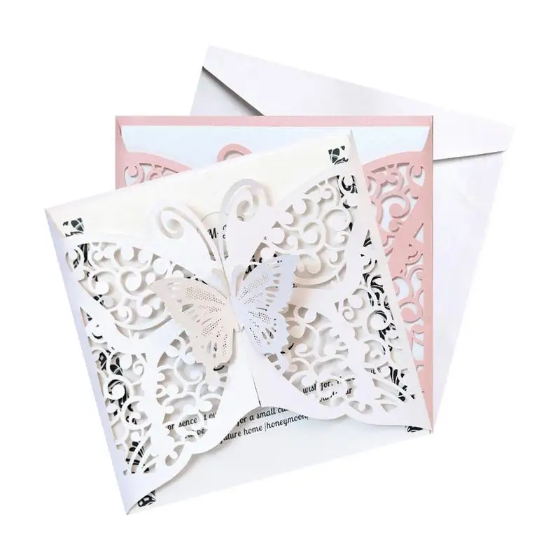  10pcs Hollow Butterfly Wedding Invitation Cards Card Paper and Cover Kit for Wedding Birthday Showe - 33006123445