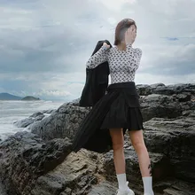 Весенний женский костюм со складками юбка офисная винтажная черная килт японская Харадзюку Асимметричная строчка летние юбки женские Jupe