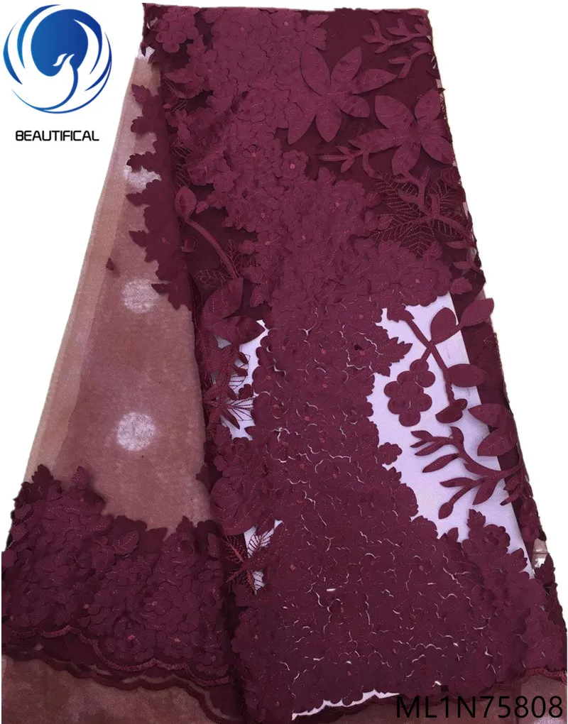 

Beautifical african lace fabrics 2019 high quality lace fabric red laces dress wedding decoration 5yards/lot ML1N758