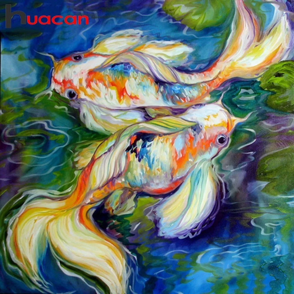

Huacan Diamond Embroidery Fish Picture Of Rhinestones Diamond Painting Full Square Animal Rhinestones Diamond Mosaic Wall Decor