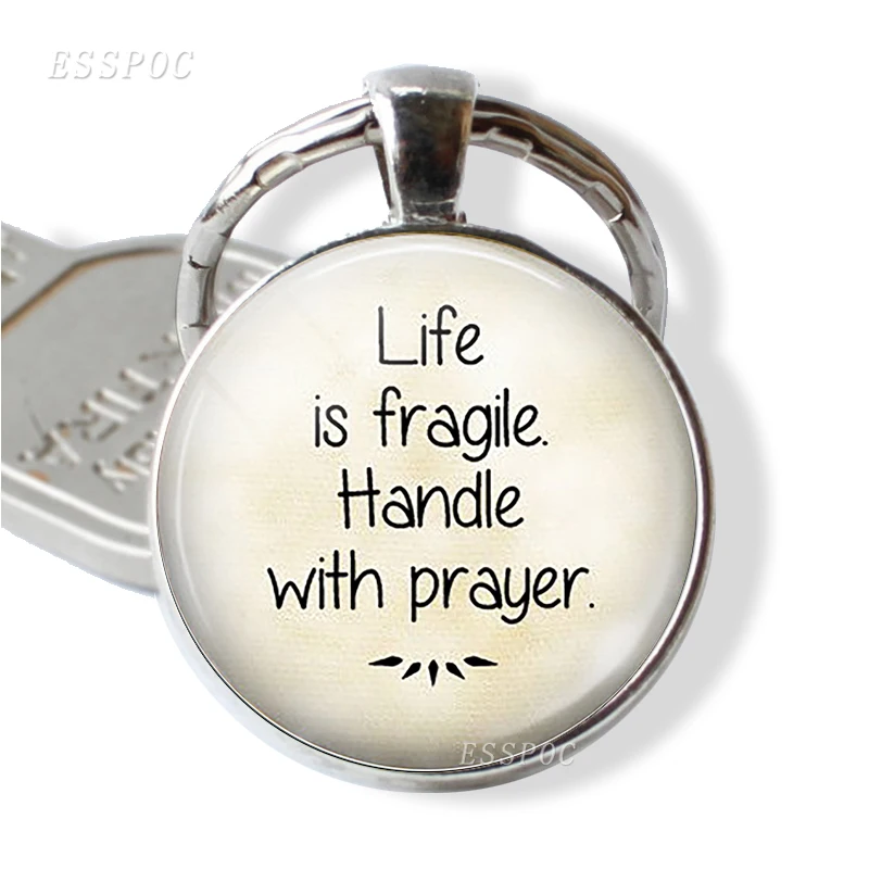 Брелок Life Quotes &quotЖизнь хрупкая ручка с молитвой&quot Стеклянный кабошон брелок