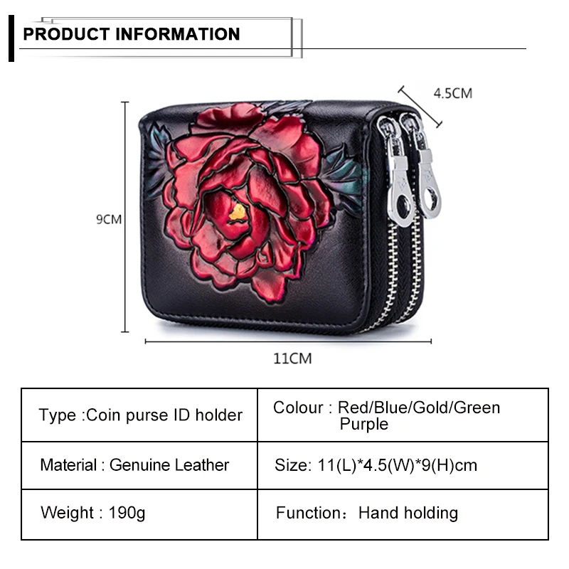 Goede Nieuwe Mode Dubbele Rits Korte Vrouwen Portemonnee Accordeon Multi Slots Dame Kaarthouder Rose Schilderen Patroon Vrouwelijke Portemonnee Gift