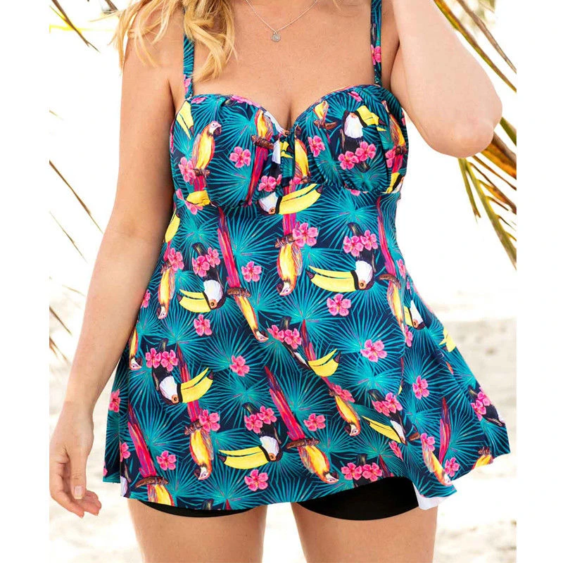 

Women Push Up Bikini Padded Tankini Floral Swimwear Two Piece Bathing Suit High Waist Swimsuit Beachwear Plus Size Bikini Set