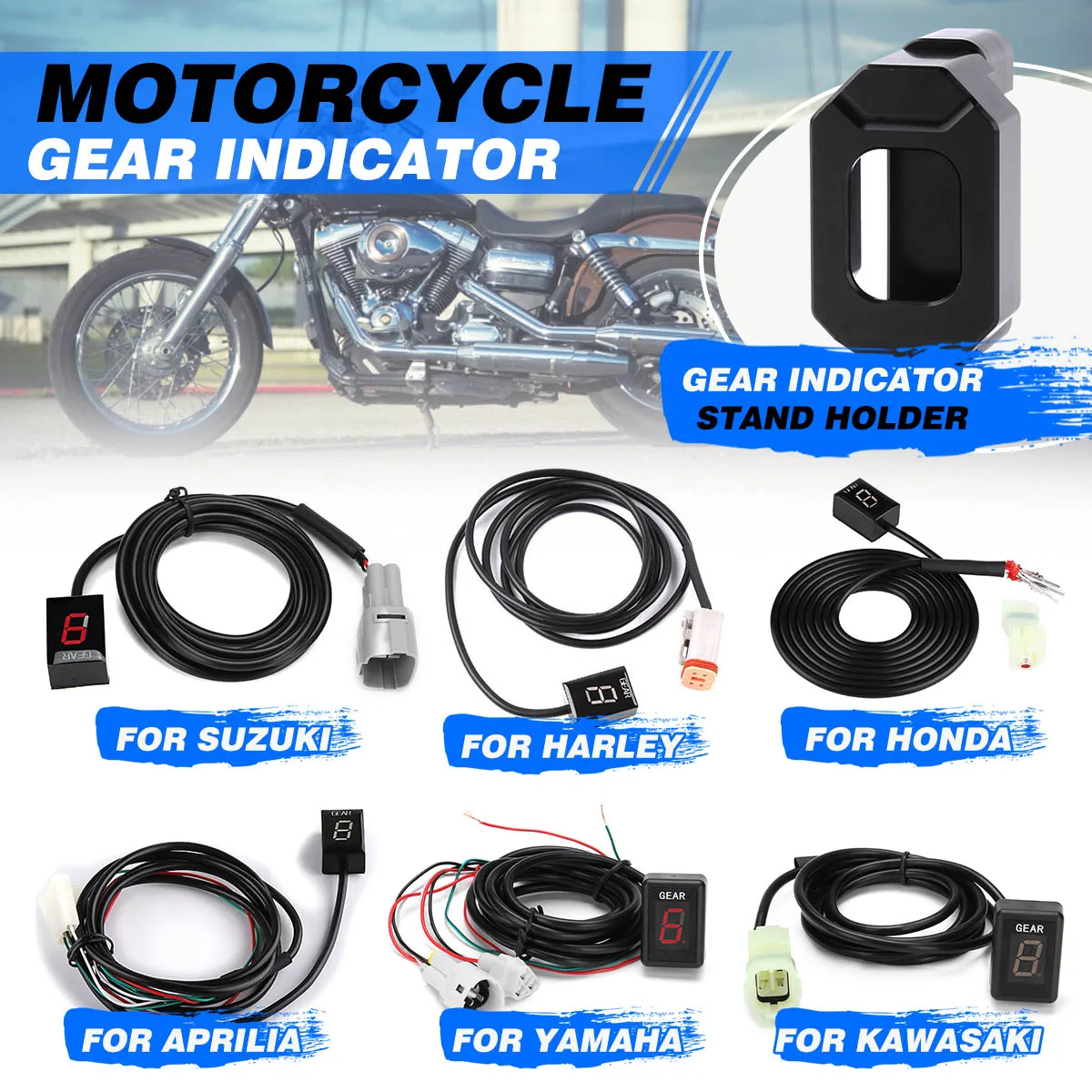 

Motorcycle Gear Indicator LED Super Waterproof Gear Indicator Stand Holder for Suzuki Yamaha Kawasaki Harley Honda Aprilia