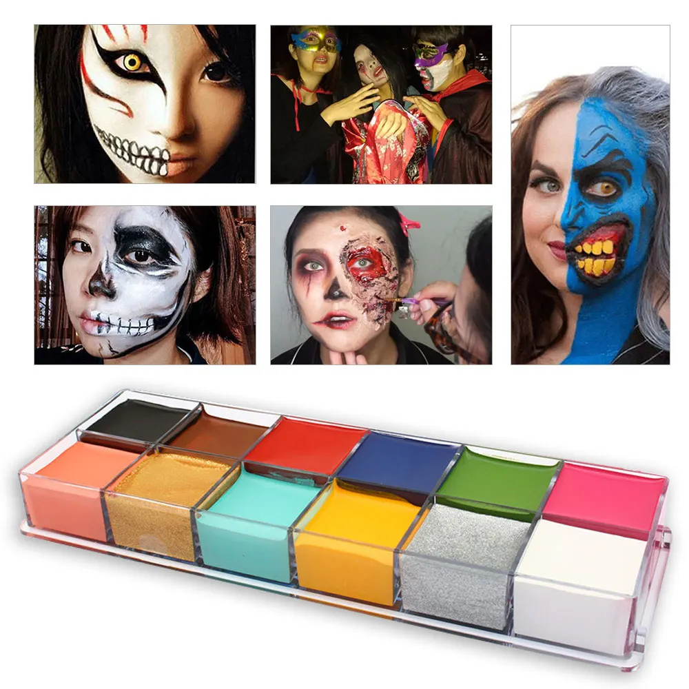 

12 Color Face Body Tattoo Paint Halloween Make Up Palette Non-toxic Oil Paint Art Use In Christmas Party Fancy Dress Body Paint