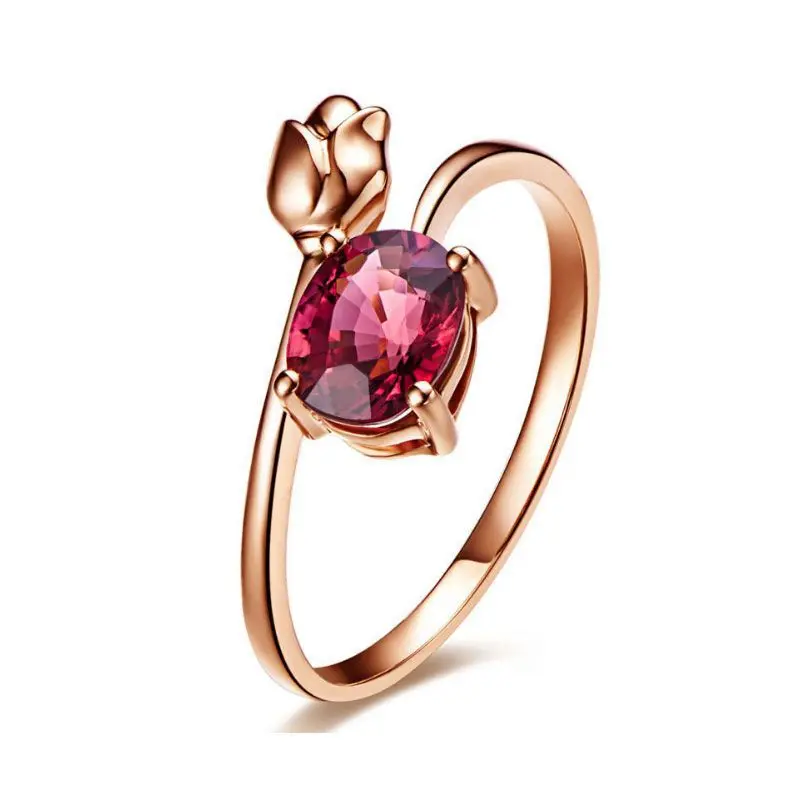 

Crystal Red Zircon Ring Wedding Band Promise Engagement Jewelry Gifts Female Flower Bud Shape Ring Luxury Sliver Rings for Women