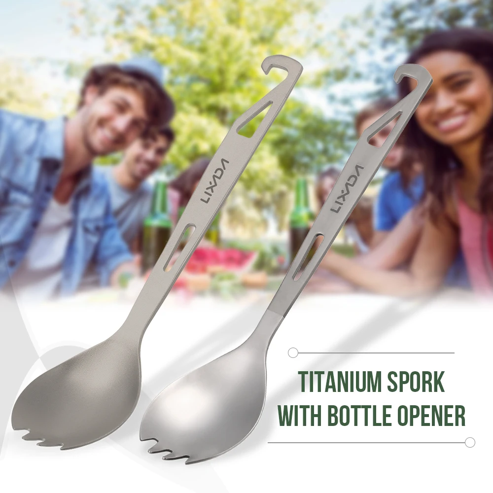 

Lixada Outdoor Titanium Spork Spoon Fork Bottle Opener Lightweight Dinner Tableware Cutlery Travel Backpacking Picnic Camping