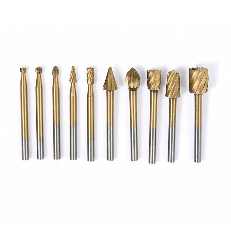 

10pcs/set Shank HSS Titanium Routing Rotary Milling Drill Grinder Cutter Woodworking Carving Carved Cutter Tools