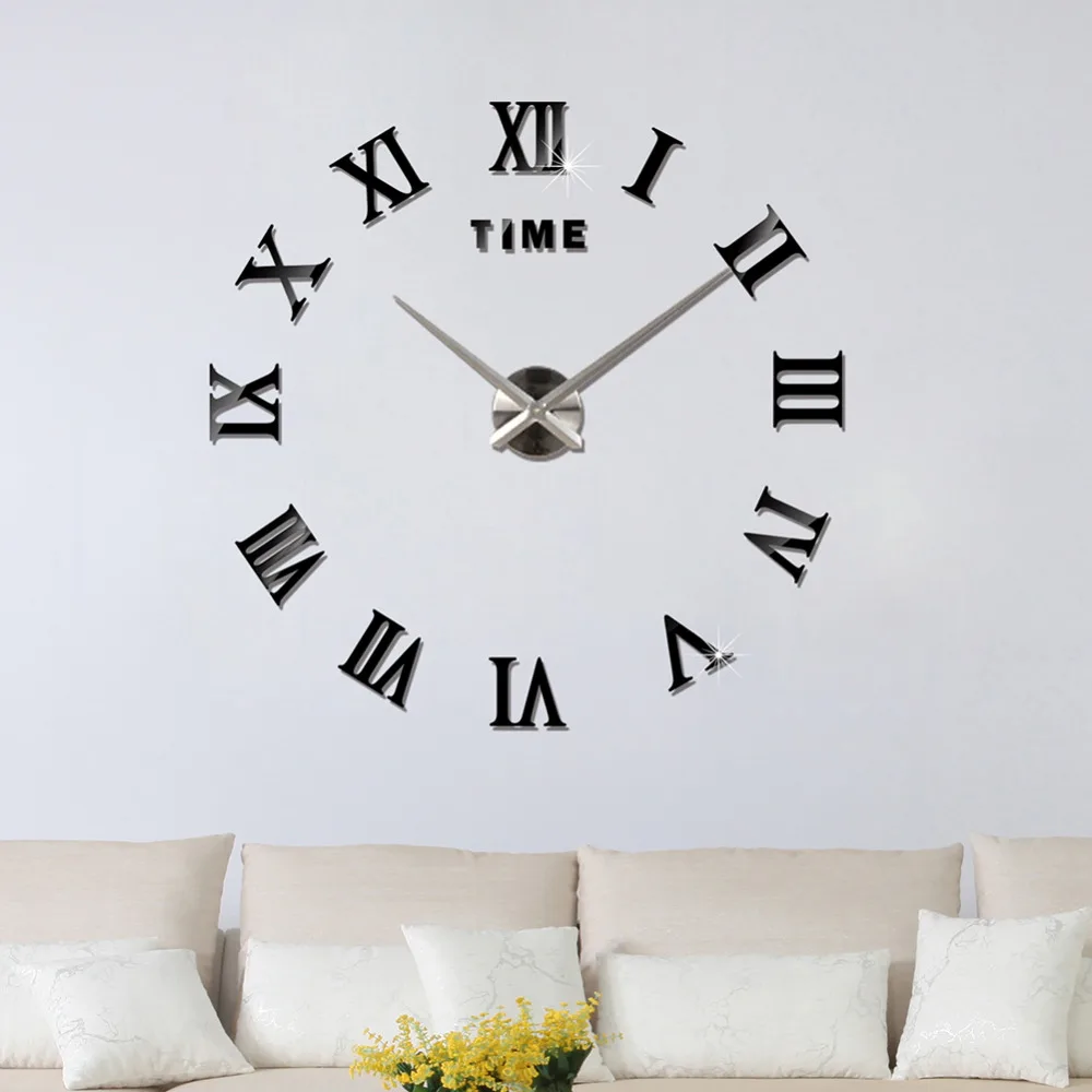 Home Decor большой римские зеркало современная мода кварцевые часы Гостиная Diy Наклейка для настенных часов домашние декоративные часы Бесплат...
