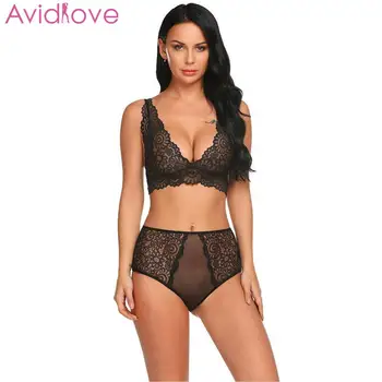 

Avidlove Women Sexy Lingerie Lace Push Up Bra Set Transparent Across Bra High Waist Plus Size Underwear Suit Women Lingerie Set