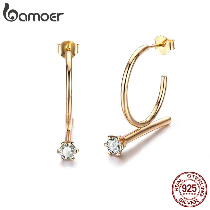 

BAMOER Hoop Earrings for Women Circle Gold Plated Earrings Hoops 925 Silver Korean Jewelry for Ears Engagement Jewelry BSE072