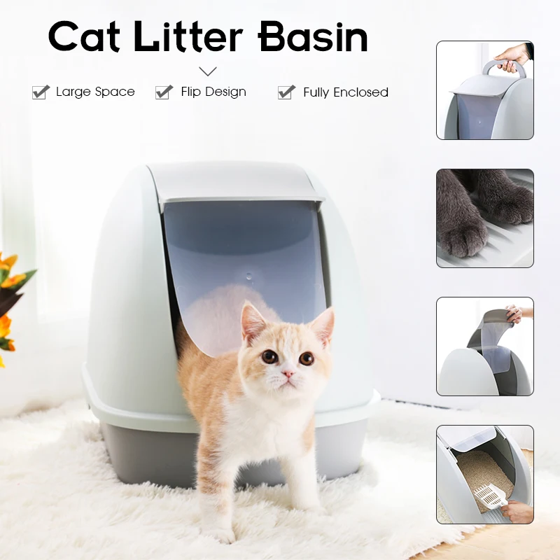

Cat litter bowl anti-splash fully enclosed sand basin plastic extra large cat toilet pot pull small big size toilet cat supplies