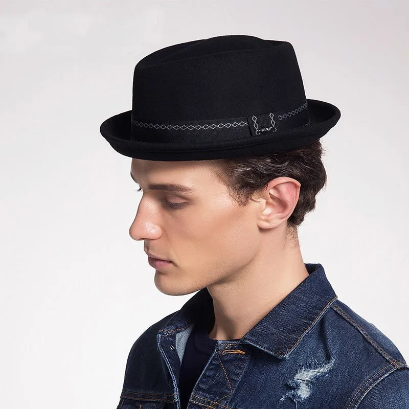 

2019 Hat Fashion 100% Australia Wool Men's Fedora Hat with Pork Pie Hat for Classic Church Wool Felt Hat