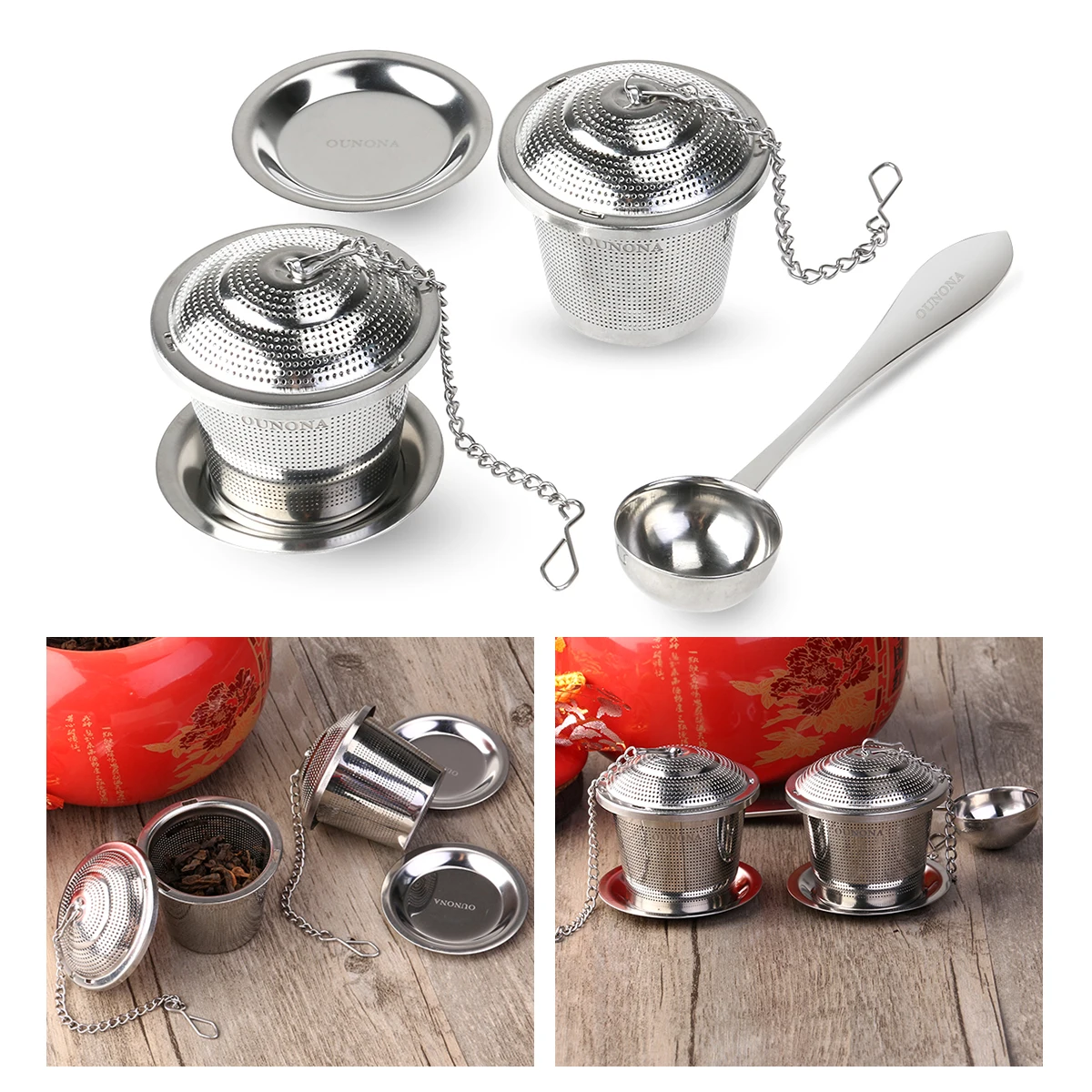 

Loose Leaf Tea Infuser with Tea Scoop and Drip Trays Ultra Fine Stainless Steel Strainer & Steeper