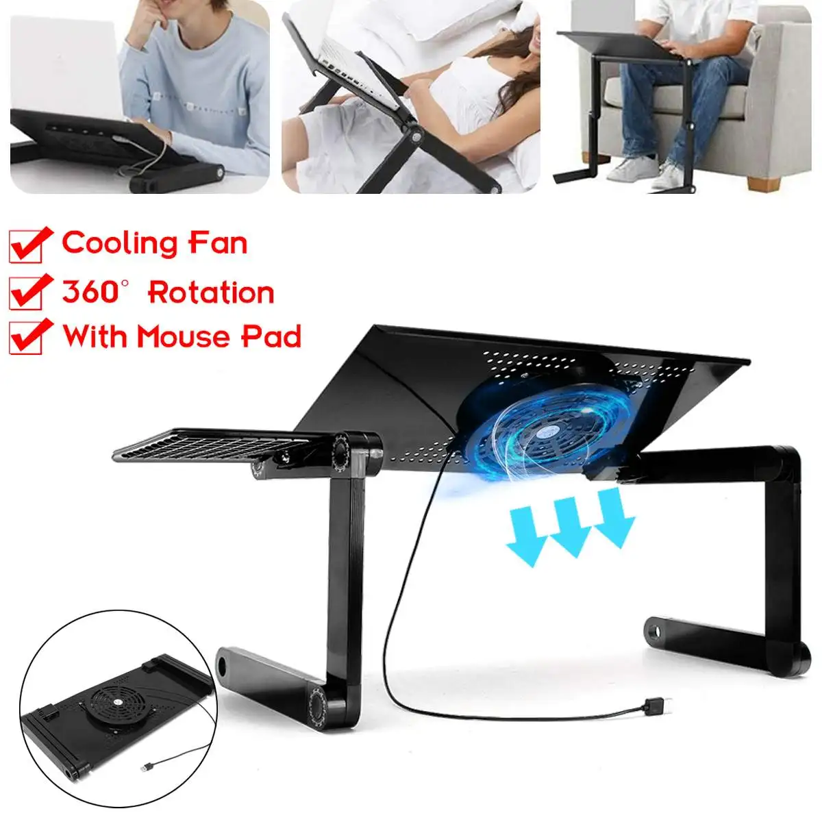 متعددة الوظائف Lapdesk جديد مكتب للحاسوب شخصي الجدول حامل منضدة للسرير لاب توب محمول حامل الألومنيوم حامل مع لوحة الماوس USB برودة
