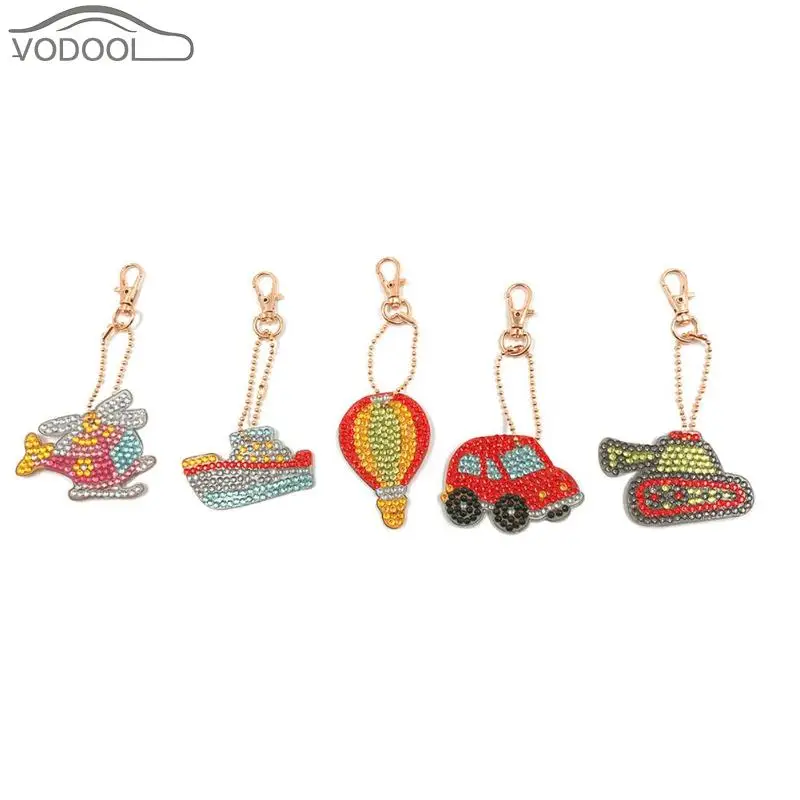 

5Pcs/Set Car Keychain DIY Full Drill Diamond Painting Embroidery Key Ring Motorcycle Keyring