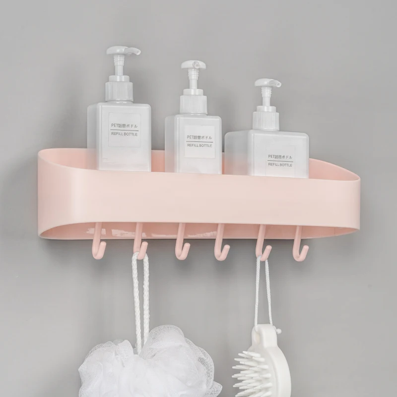 ZhangJi ذاتية اللصق المطبخ رف حمام تخزين الرف متعددة الوظائف رفوف التخزين مع السنانير قوية المنظم قابل للغسل