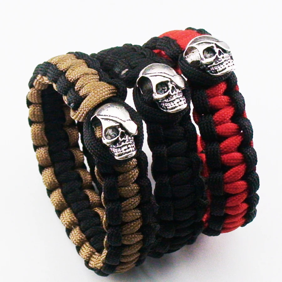 Bangle Bracelet Outdoor Paracord Survival Bangle Bracelets Men Siver Tone Skull Rope Wristband Camping Hiking Emergency Buckle