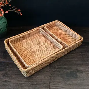 

Wholesale Exquisite Vietnam Autumn Rattan Weaving Candy pan Vegetables Fruit Snacks Dried Fruit Storage 3-Piece Set