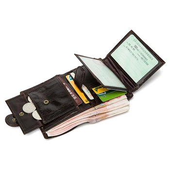 

Retro Cow Leather Short Wallet Men Bifold Purse Card Holder Genuine Leather Vintage Men's Wallets with Coin Pocket
