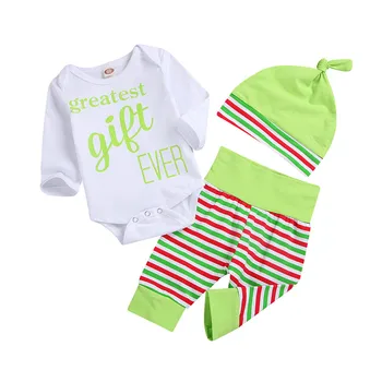 

Newborn Toddler Baby Girl Clothes Long Sleeve Striped Romper Tops+Pant Leggings+Hat 3PCS Outfits Kids Baby Clothing Set 0-24M