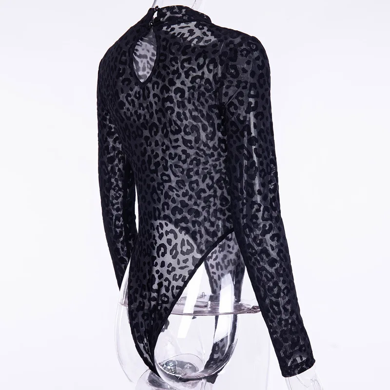 Snap button easy Open lace bodysuit sexy rompers womens jumpsuit leopard print overalls basic bodycon jumpsuit