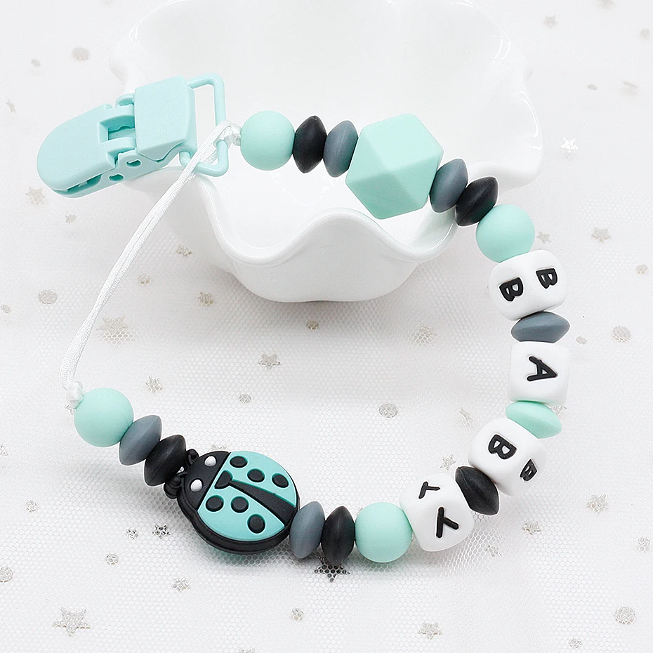 

DIY Silicone Personalised Name Baby Pacifier Clips Cute Pacifier Chain with Mouse Holder Dummy Clip Baby Shower Gift BPA Free