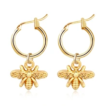 1 пара, шикарный маленький золотого цвета, подвеска в виде пчелы, серьги-кольца для женщин, милые стереоскопические серьги в виде насекомых, модное ювелирное изделие, подарок