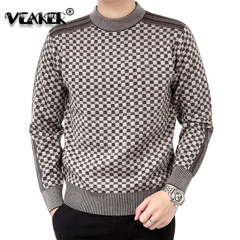 En Ligne Pull Homme hiver épais chaud cachemire col roulé hommes tricoté Plaid chandails Slim Fit Pull Homme classique laine tricots