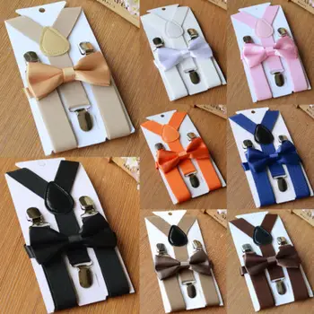 

HOT Fashion Adjustable and Elasticated Kids Suspenders With Bowtie Bow Tie Set Matching Ties Outfits For Girl Boys Clothes