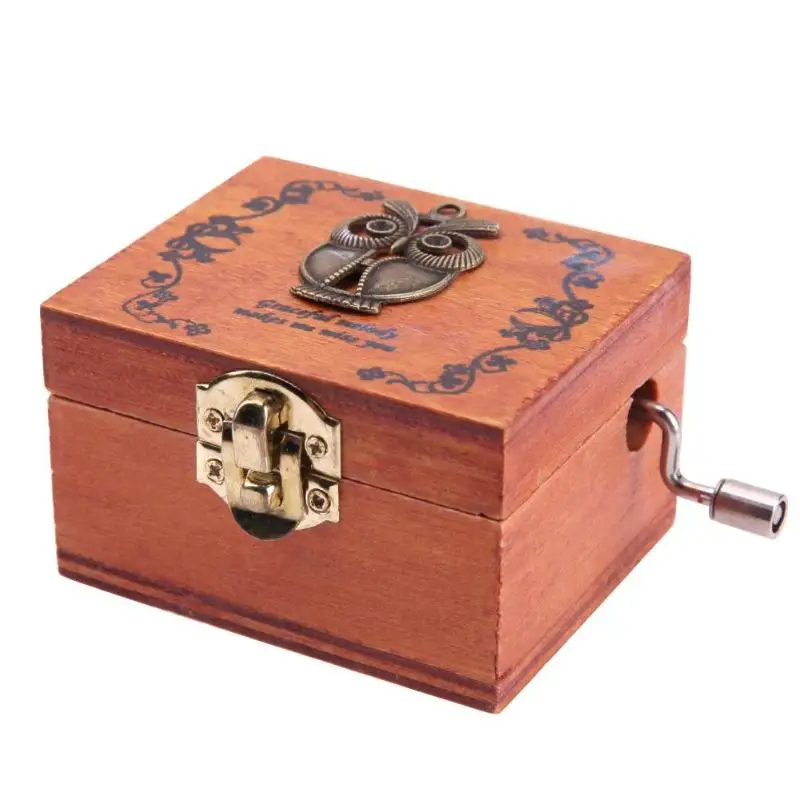 

City of Sky Vintage Carved Exquisite Retro Wooden Hand Crank Music Box Kid Birthday Gift Christmas Gift