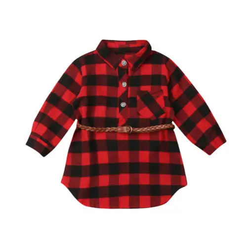 Chic Infant Baby Girls Outfits 2 Pcs Red Long Sleeve Ruffle Shirt Top+Plaid Tutu Skirt Party Casual Clothes 0-5Y