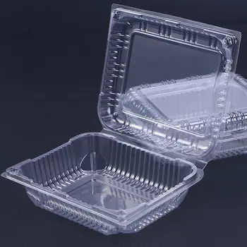 30pcs Disposable Box Transparent Hinged Lid Plastic Takeout Food Containers For Desserts Fruits Vegetables - 17.5x14.3x6cm