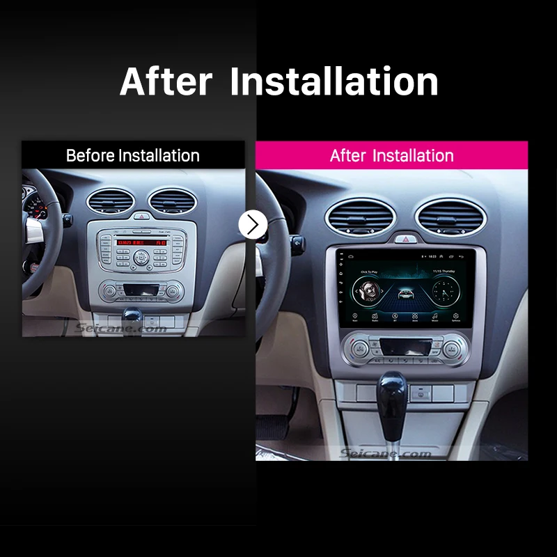 Seicane 2 DIN de 9 pulgadas Android 8,1 navegación GPS pantalla táctil Quad-core Radio del coche para 2004 de 2005, 2006- ford Focus 2011 Exi en